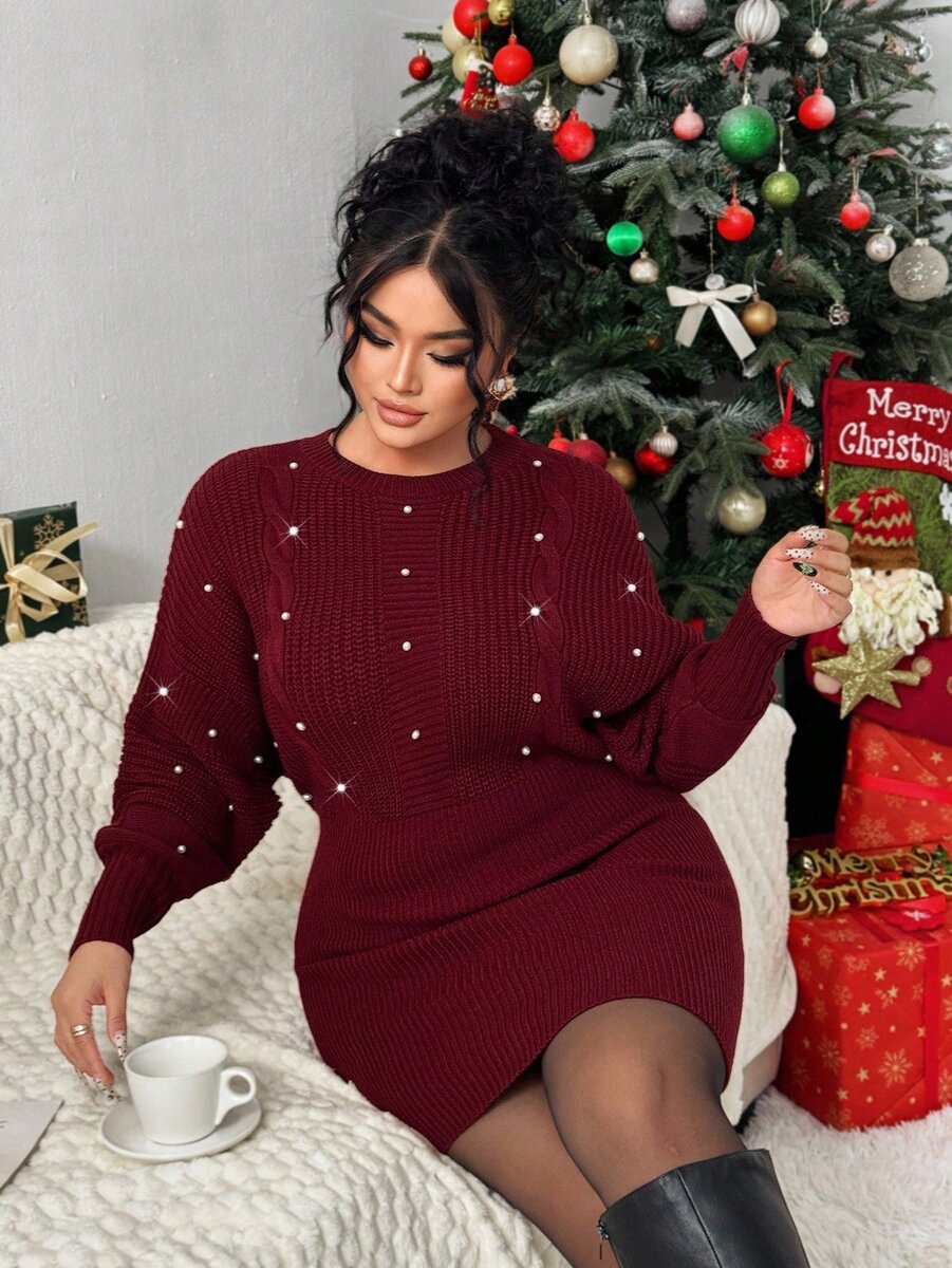 Robe pull rouge perlé