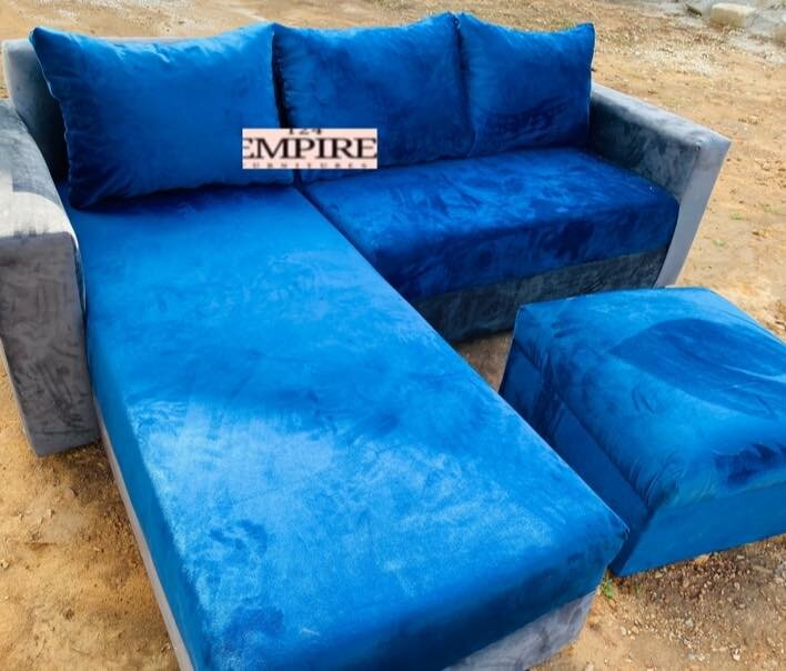 Sofa with ottoman, blue color