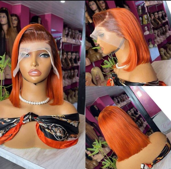 Perruque bob en dentelle orange