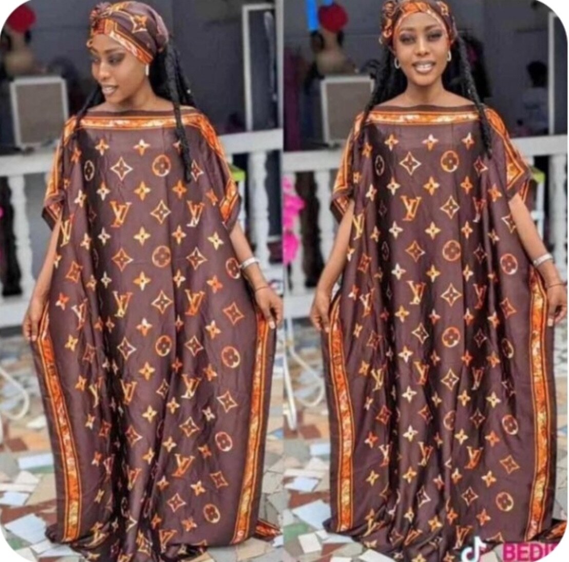 Ladies silky dress with scarf