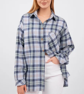 Теплая рубашка в клетку оверсайз с воланами