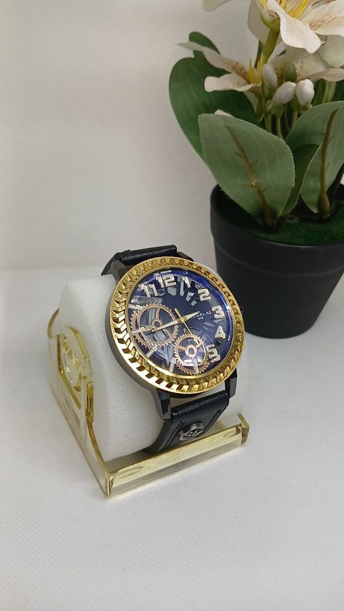 Black stap wrist watch