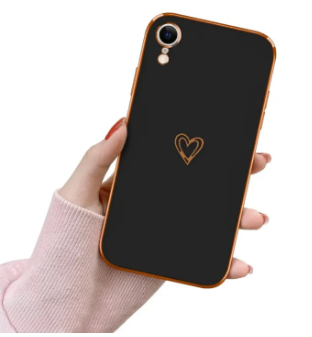 Case Compatible with iPhone XR Case, Electroplated Cute Love Heart Pattern Soft Silicone Case for Women and Girls, Matte Texture Slim TPU Shockproof Back Case for iPhone XR, Black