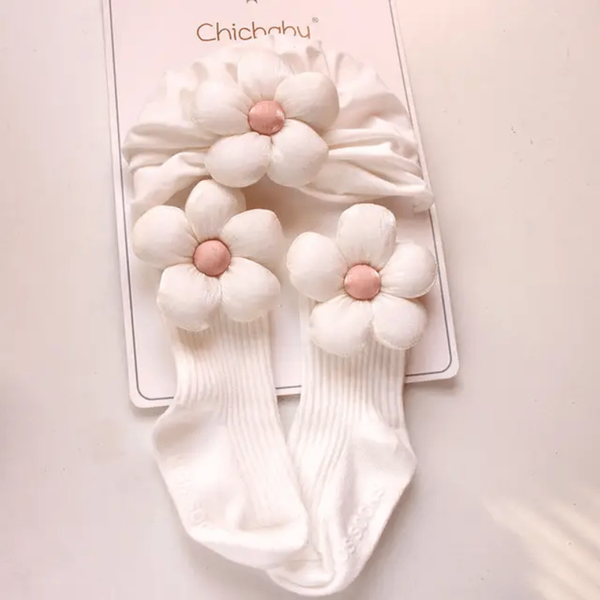 Bandeau et Chaussettes Fleurs Bébé