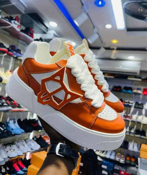 Baskets tendance en cuir orange