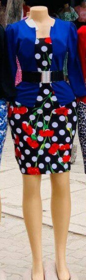 Suit: floral dress + blue jacket