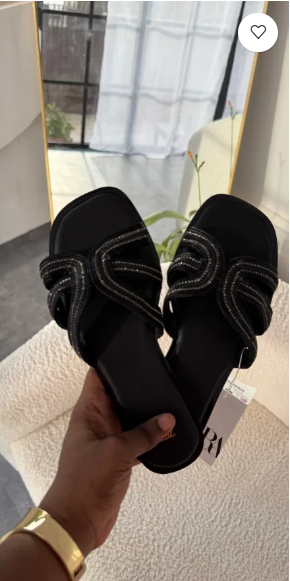 Halo Black Diamanté Flat Slippers