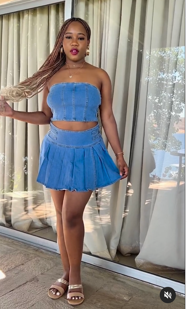 Pleated Denim two piece set 