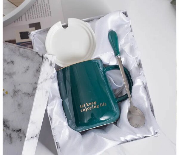 Mug cup ,spoon and a cover