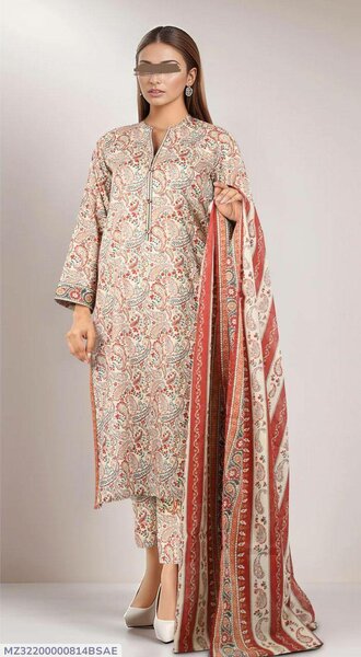 3 Pcs women's unstitched khadar printed suit