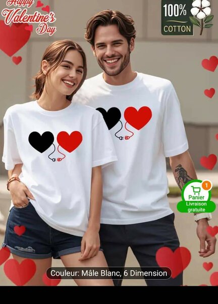 T-shirt Couple Saint-Valentin Amour Coton