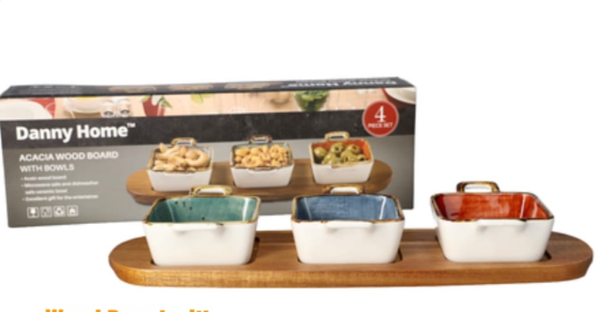 Wood board with bowls - 4 piese set