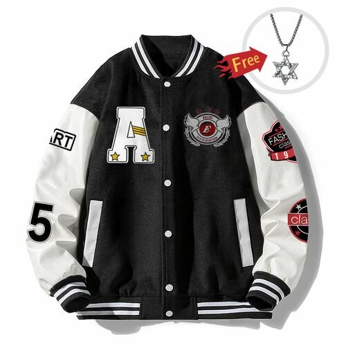 Official Store ASHION Unisex Black & White Varsity Jacket -