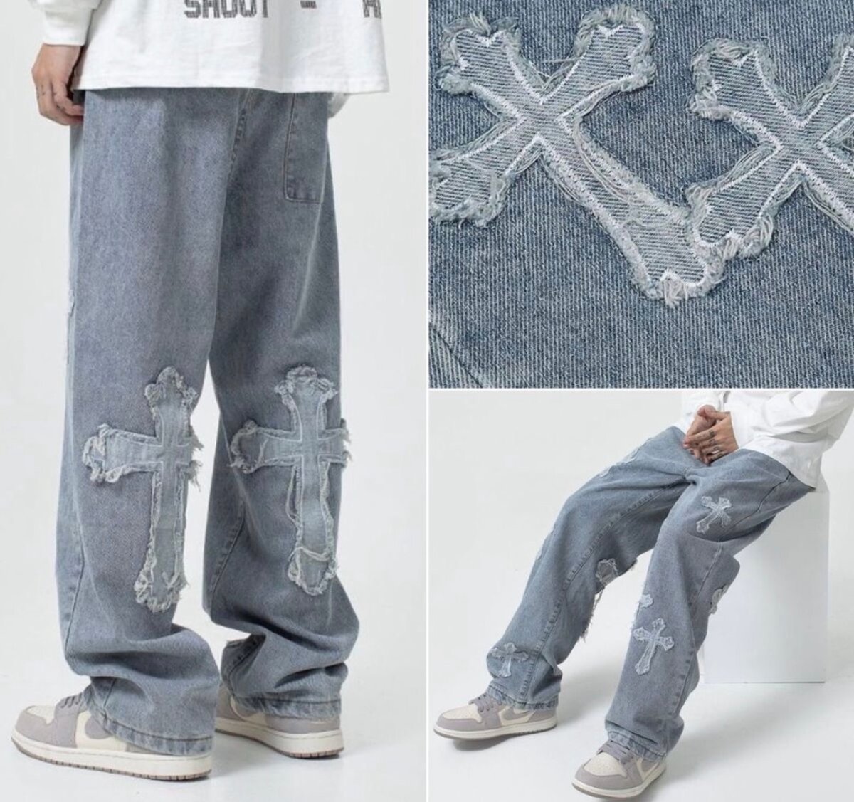 Jeans larges avec broderies