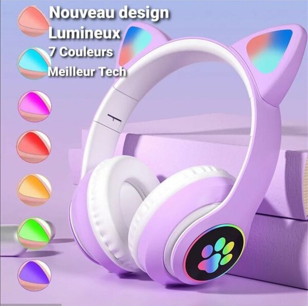 Casque Bluetooth Écouteurs Oreilles Chat