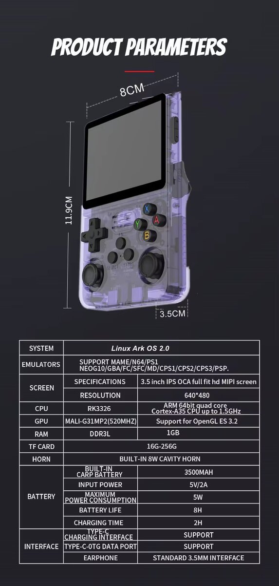 Console de jeu portable R36S Linux Ark OS