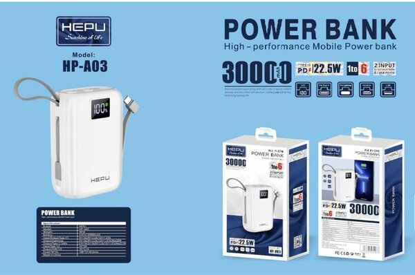 Power Bank 30000mAh HEPU