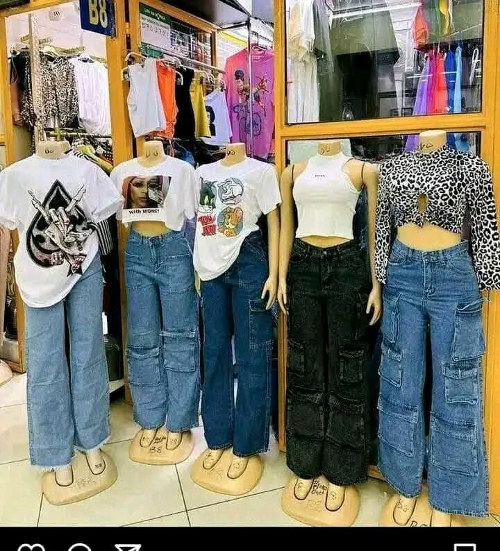 Jean Cargo Femme à Taille Haute