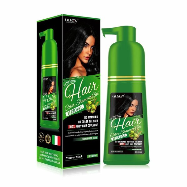 Lichen Hair Color Shampoo Gel Natural Black (Argan Oil)  200