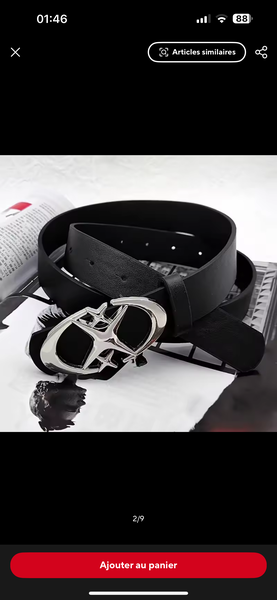 Ceinture en cuir noir boucle moderne