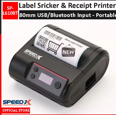 Speed-X Thermal & Label Printer Sp-L610bt Portable 2 In 1 80mm Receipt Printer With Usb+Bluetooth Interface