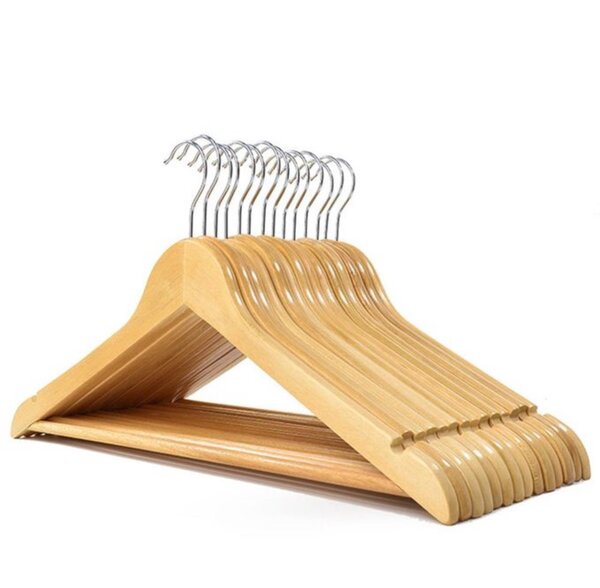 10 Pack Natural Heavy Duty Premium Wood Clothes Hangers