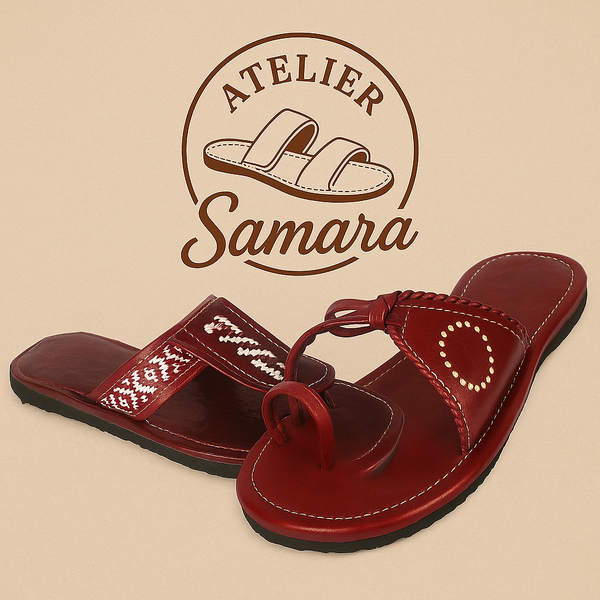 Chaussons marocains en cuir rouge