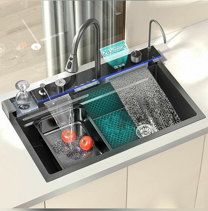 Modern kitchen sink Black Stainless with Tap extendable