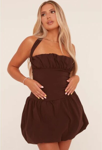 Robe Halter Marron Élégante