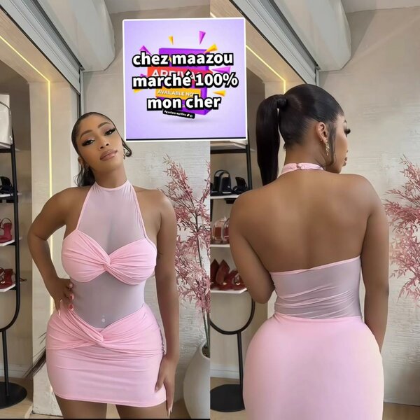 Robe sexy rose transparente