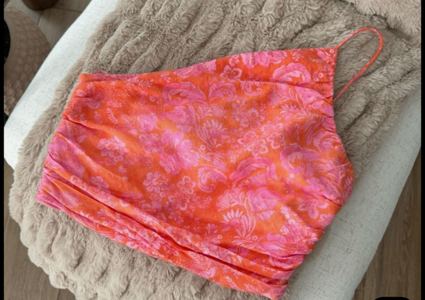 Top dos nu floral orange vif