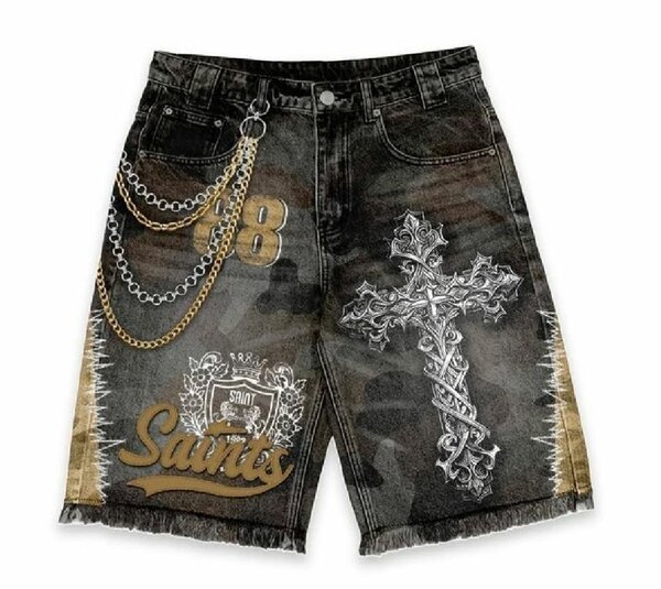 Shorts en jean croix gothique