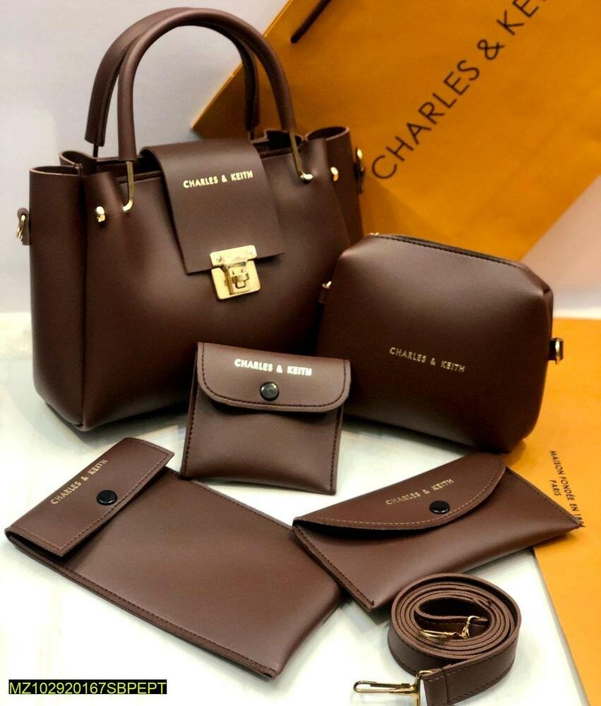 Stylish Women's Faux Leather Hand Bag Set - 5 Pcs