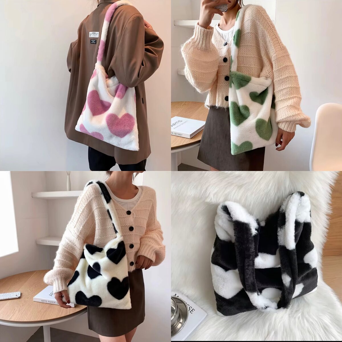 Sac fourrure à motifs cœurs