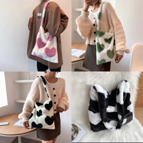 Sac fourrure à motifs cœurs