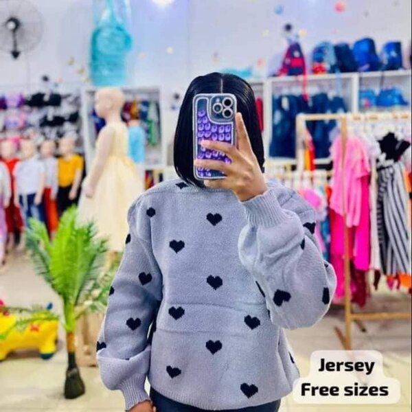 Gray sweater with black heart print