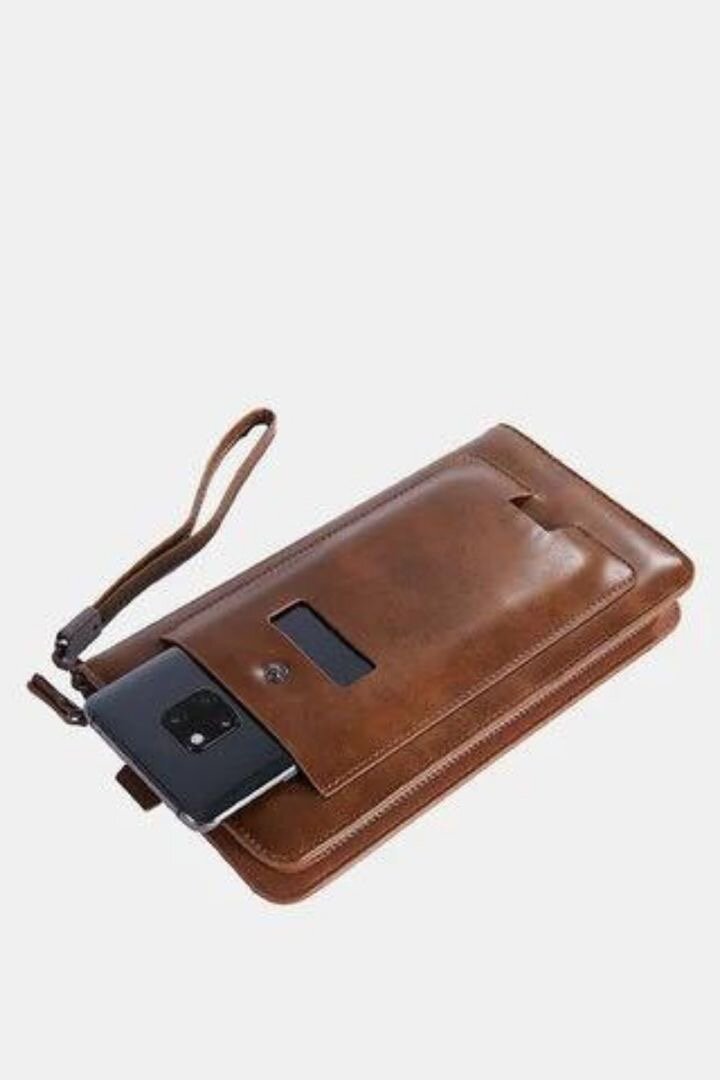 Porte-téléphone en cuir marron
