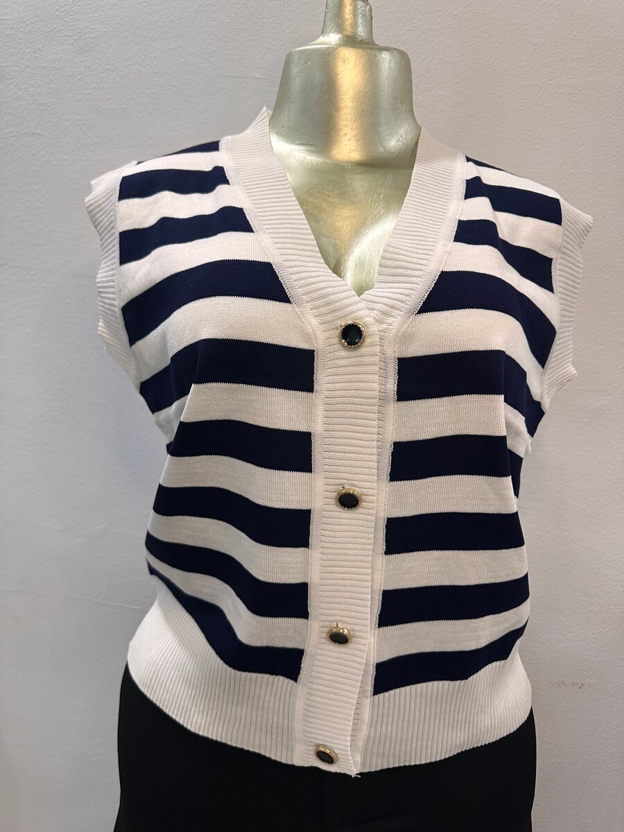 Cardigan sans manches rayé