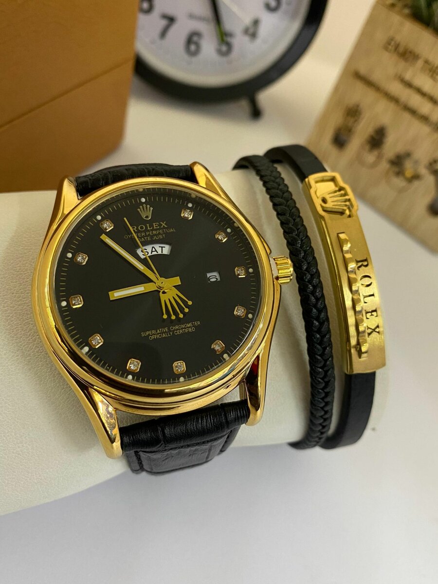 Rolex leather watch with bracelet