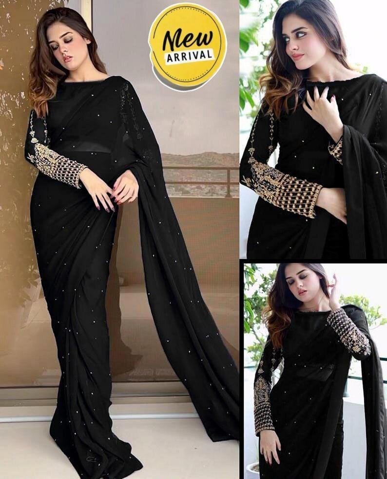 Silk sequins embroidery saree