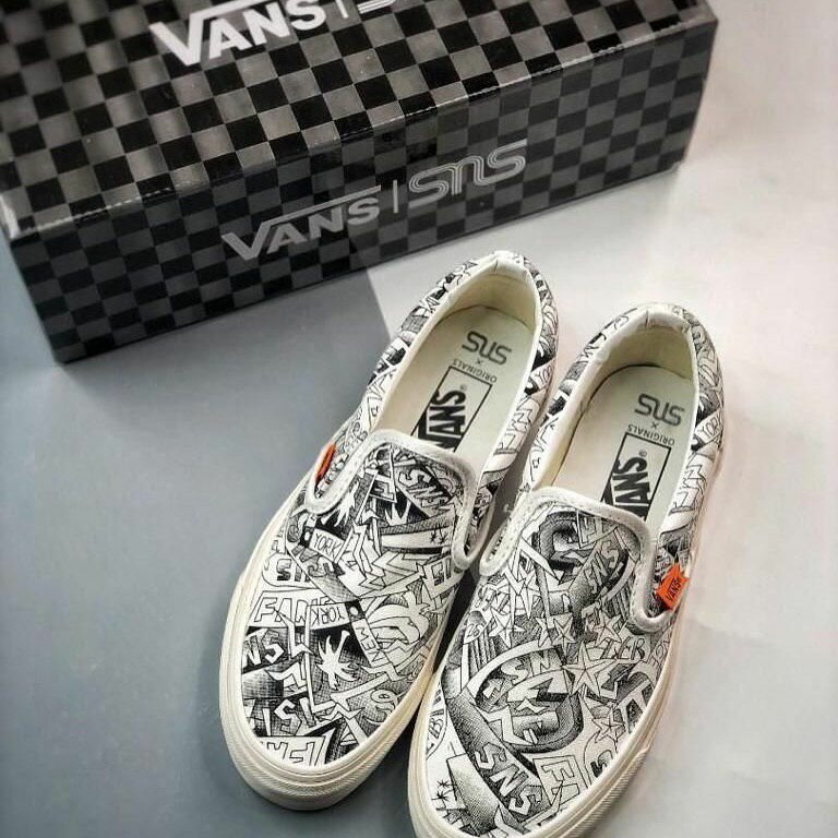 Chaussures Vans SNS blanches graffiti