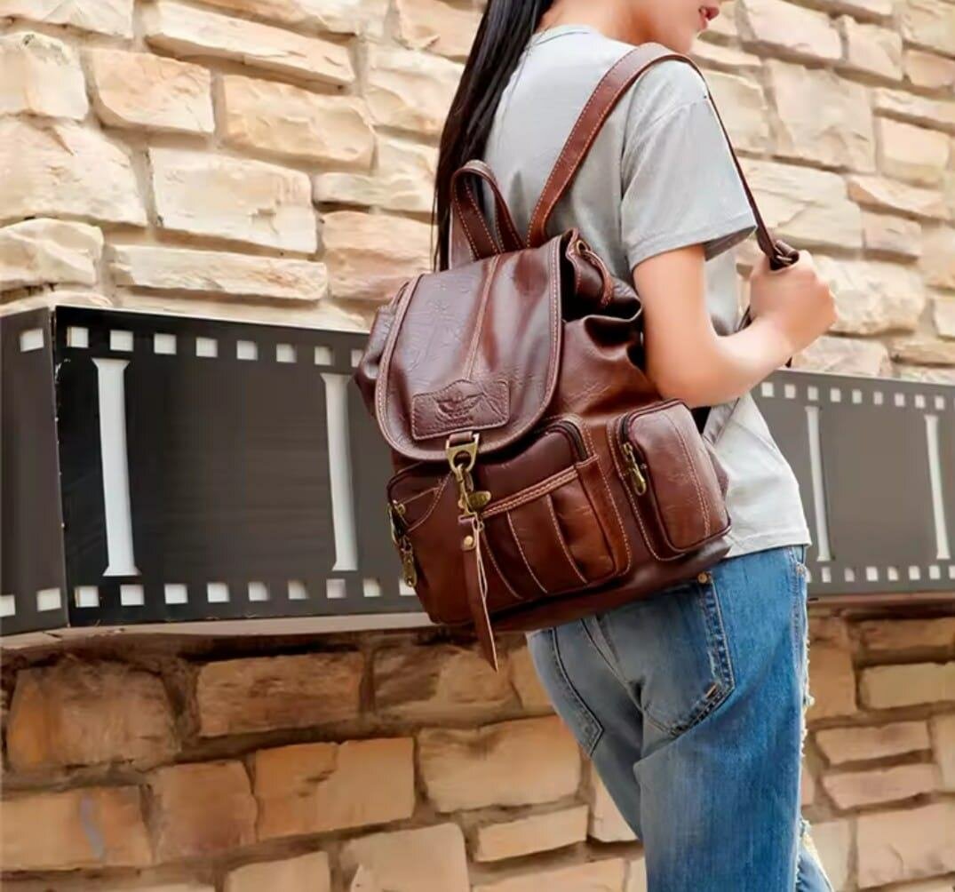 Brown leather backpack