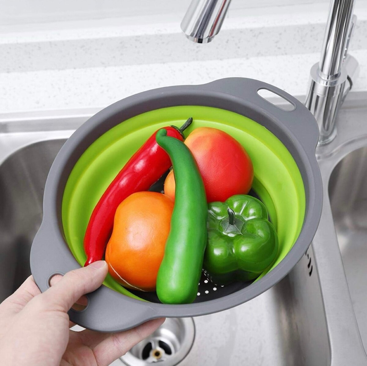 2 passoires pliable en silicone pour égoutter les pâtes, spa