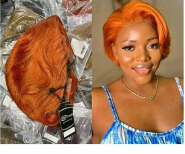 Perruque courte orange vibrante