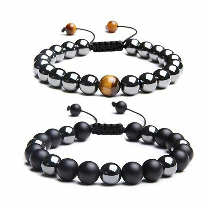 Ensemble bracelet œil de Tigre marron + Hématite + onyx mat