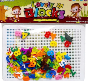 TOY shop Alphabet ABC and 1 2 3 and other Words Pin Puzzle - Educational Building Blocks - Learning Spelling - For Kids