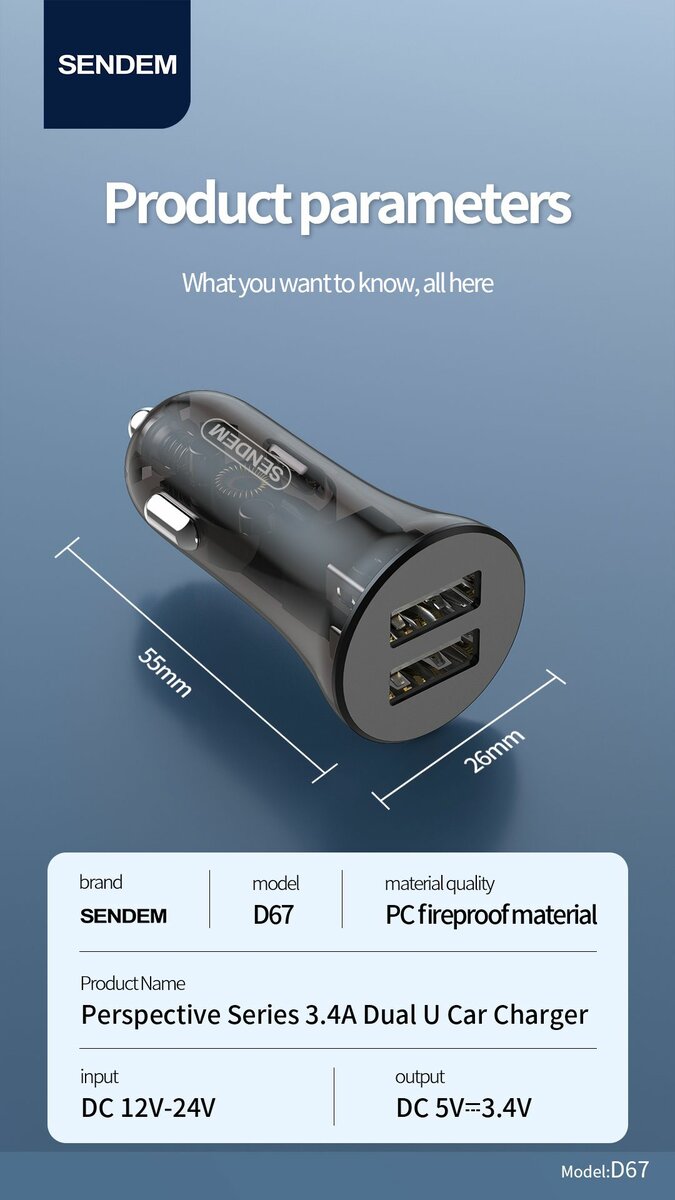 3.4A Fast Car Charger Head  without Cable 12V-24V