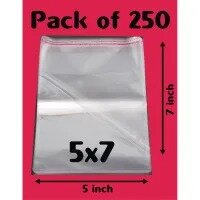 Pack / Bundle of 250 ( 5 x 7 Inch ) Clear Resealable Cloths or Anything Packing/ Poly Transparent Plastic Bags For Storage Self Adhesive Polythene Peel + Seal Bags For Packing / Celo Bag