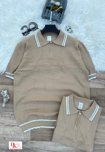 Polo en maille marron homme