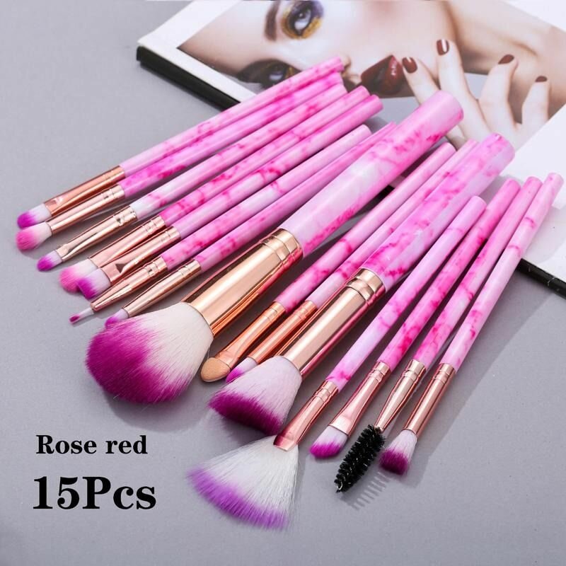 15pcs Marble Makeup Brushes Tool Natural Brush Set Kit